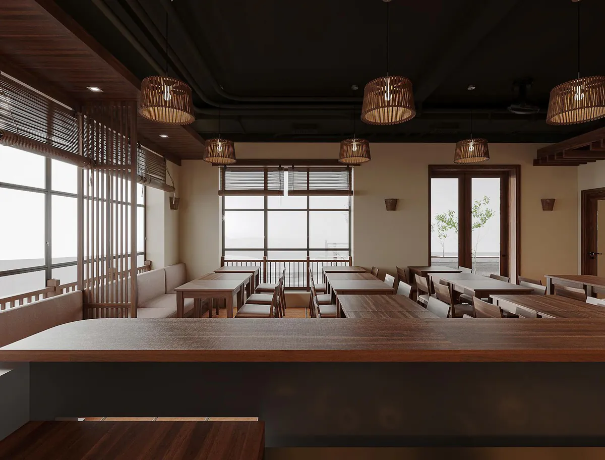 Intérieur chaleureux avec tables en bois chez Viet Saveurs à Montréal